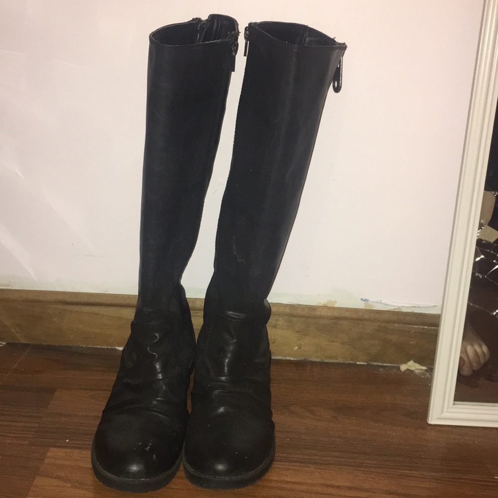 Black faux leather boots